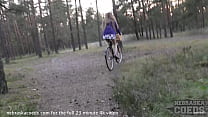 thin model areana fox rides her bike naked outside forest masturbation cumming in the fresh air she loves it